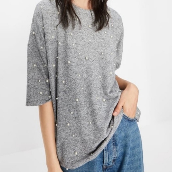 Zara Tops - Zara Pearl Embellished TShirt Sweater grey
medium